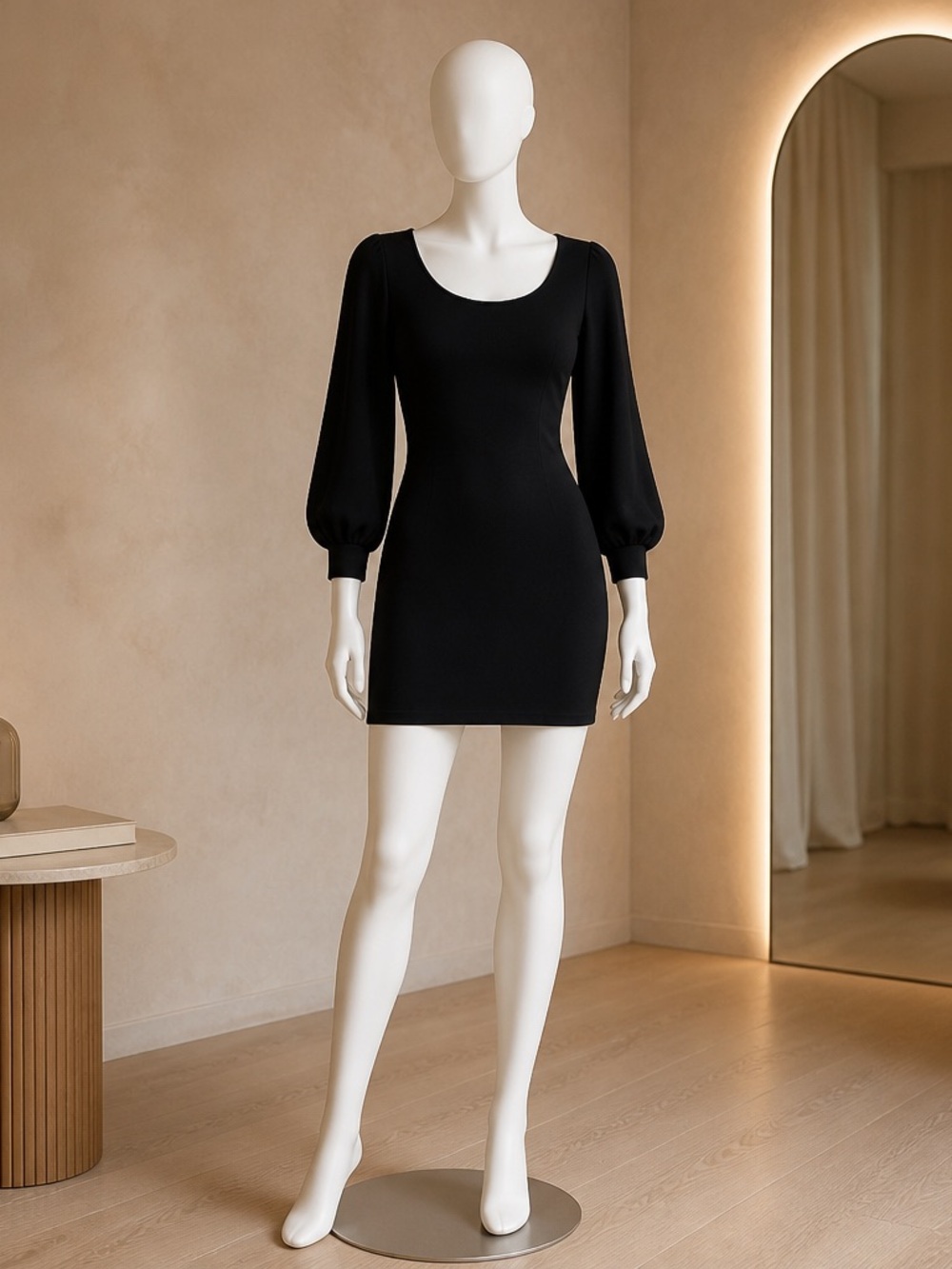 Frederick's of Hollywood Black Puff-Sleeve Mini Dress